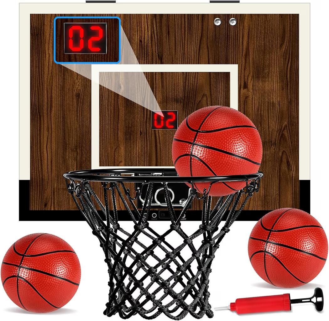 Indoor Mini Basketball Hoop Set – Over The Door with Wood Backboard & Iron Rim – Includes 2 B... | Amazon (US)