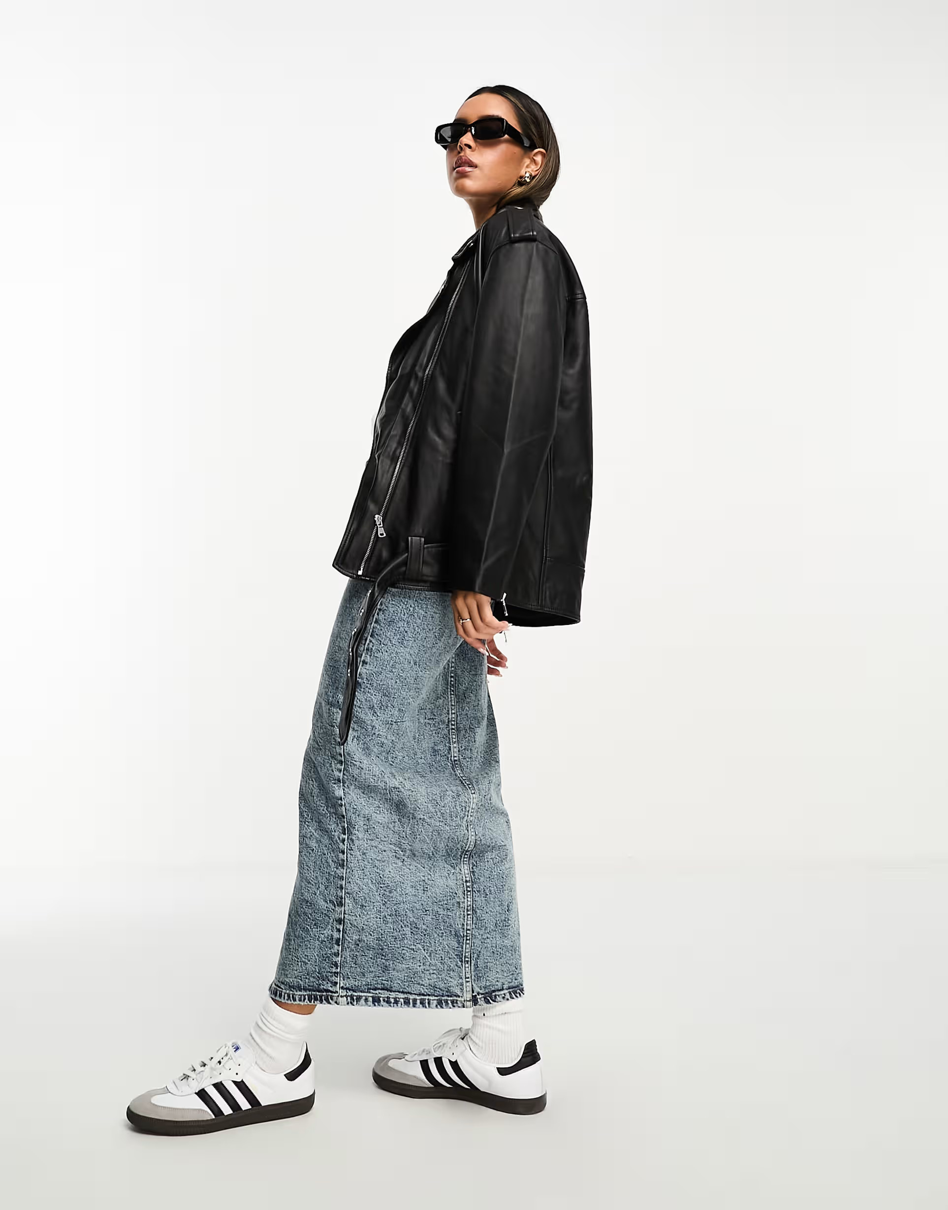 ASOS DESIGN premium real leather clean biker jacket in black | ASOS (Global)