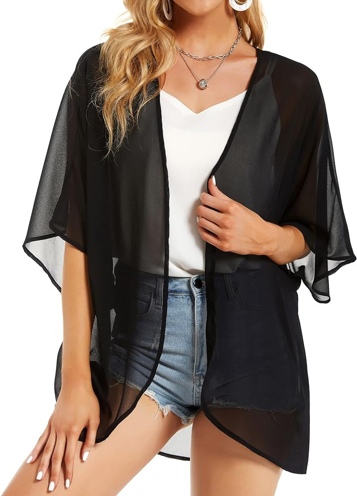 Womens Kimono Beach Cover Up Chiffon Cardigan Floral Tops Loose Capes | Amazon (US)