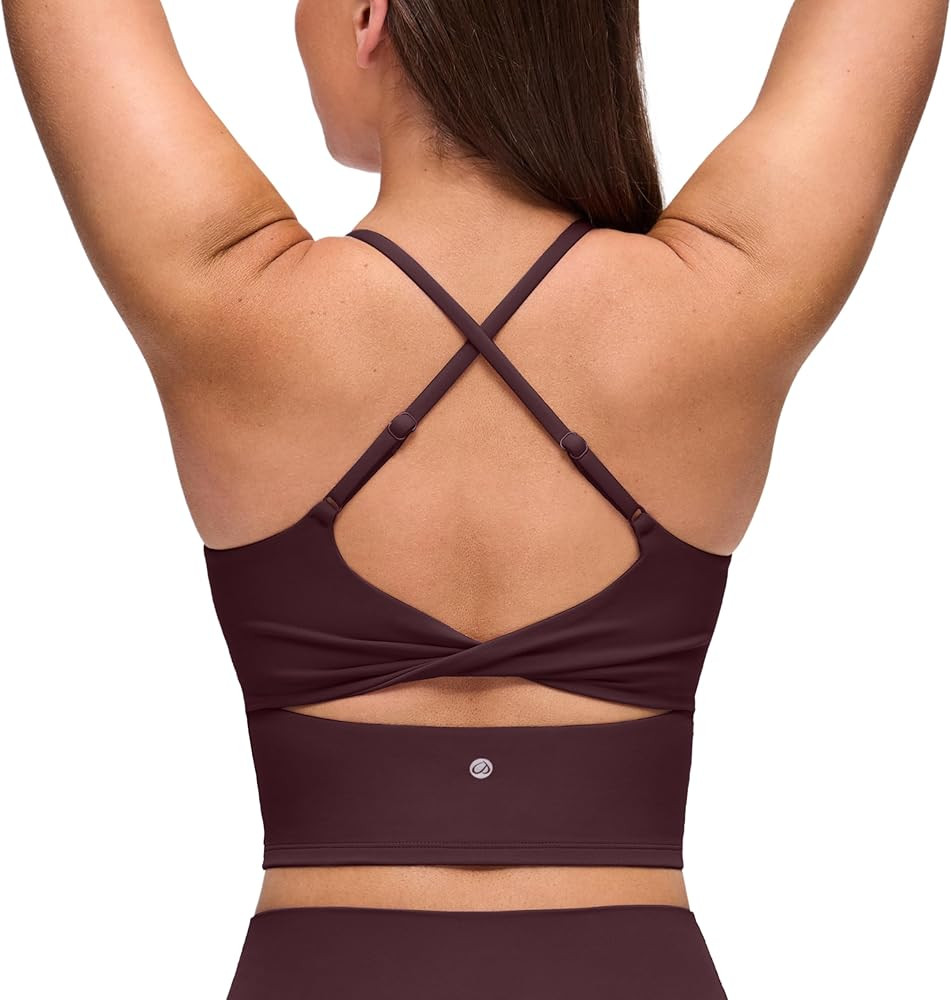 CRZ YOGA Butterluxe Twist Cross Back Crop Tank Tops for Women - Padded Adjustable Straps Yoga Lon... | Amazon (US)