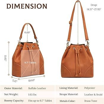 S-ZONE Genuine Leather Bucket Bags for Women Drawstring Crossbody Purses Shoulder Top Handle Hand... | Amazon (US)