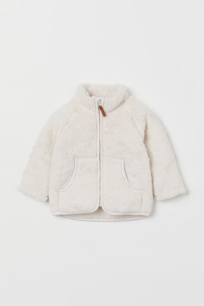 Jacket in soft faux shearling with jersey trim. Stand-up collar, front pockets, and long raglan s... | H&M (US + CA)