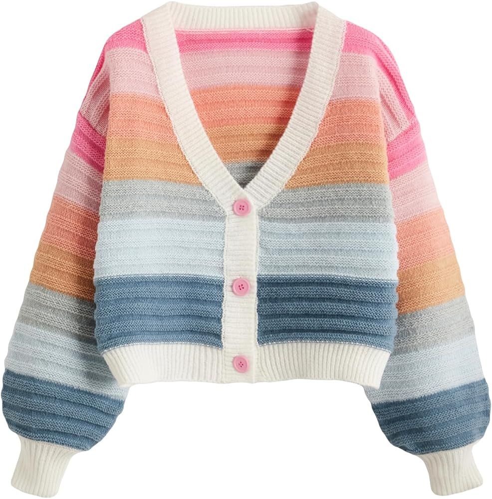 SweatyRocks Women's Color Block V Neck Button Front Knit Cardigan Sweater Outerwear | Amazon (US)