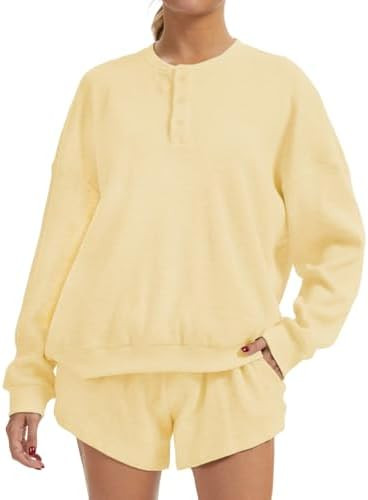 AnotherChill Women's Oversized Waffle Knit Lounge Set Long Sleeve Sweatshirt and High Waisted Sho... | Amazon (US)