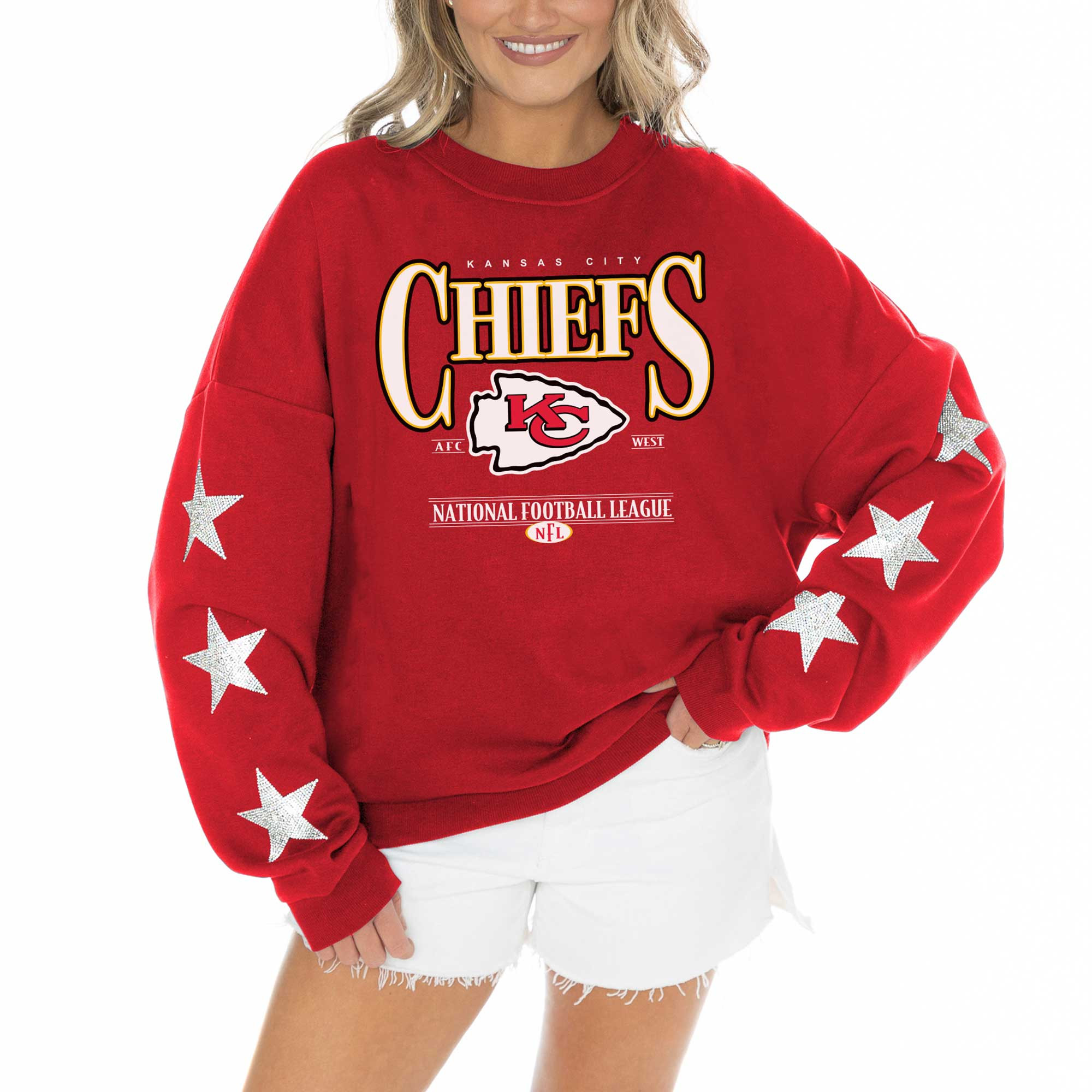 Kansas City Chiefs Gameday Couture Women's Rhinestone Star Sleeve Settle the Score Tri-Blend Pull... | Fanatics