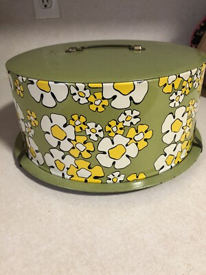 Vtg 60s Mod Style Ballonoff Floral Decorated Tin Cake Carrier Flower Power Green | eBay US