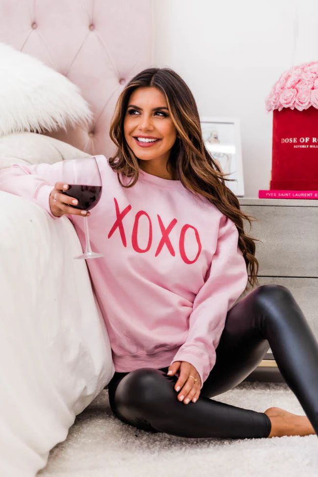 XOXO Brush Light Pink Graphic Sweatshirt | The Pink Lily Boutique