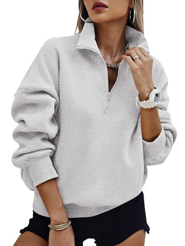 PRETTYGARDEN Womens Half Zip Oversized Sweatshirts Fleece Hoodies 2025 Trendy Long Sleeve Pullover Tops Y2k Fall Outfits (Grey,S) | Amazon (US)