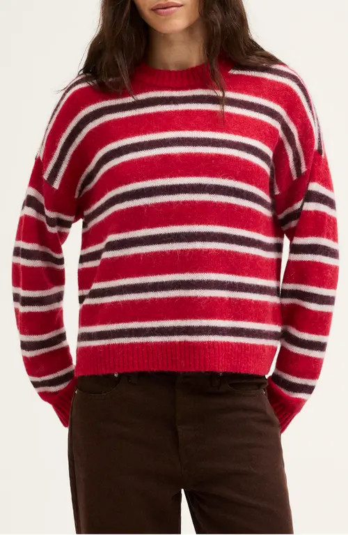 Madewell Stripe Crewneck Sweater in Alpaca Blend in Crimson Trio Stripe at Nordstrom, Size Large | Nordstrom