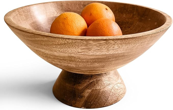 Wooden Pedestal Bowl - 10 Inch Wide Natural Wood Footed Bowl for Dining Table Centerpiece - Rusti... | Amazon (US)