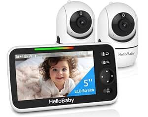 HelloBaby Upgrade 5’’ Baby Monitor with 26-Hour Battery, 2 Cameras Pan-Tilt-Zoom, 1000ft Rang... | Amazon (US)