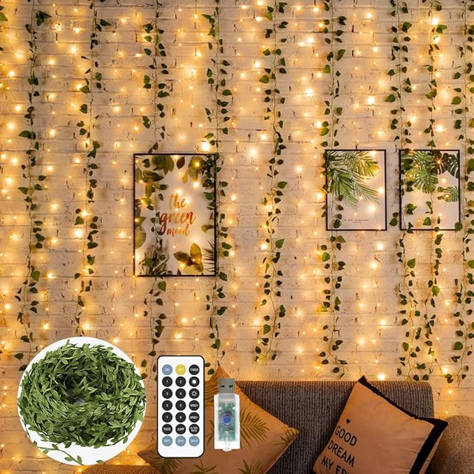 Twinkle Fairy Lights 66ft with Artificial Vines,Decorative Indoor Leaves for Boho Room Decor, Str... | Amazon (US)