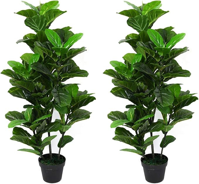 Leisure 3.5 ft Artificial Fiddle Leaf fig Tree Indoor/Outdoor UV Resistant,Set of Two in a Brown ... | Amazon (US)