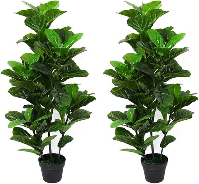 Leisure 3.5 ft Artificial Fiddle Leaf fig Tree Indoor/Outdoor UV Resistant,Set of Two in a Brown ... | Amazon (US)