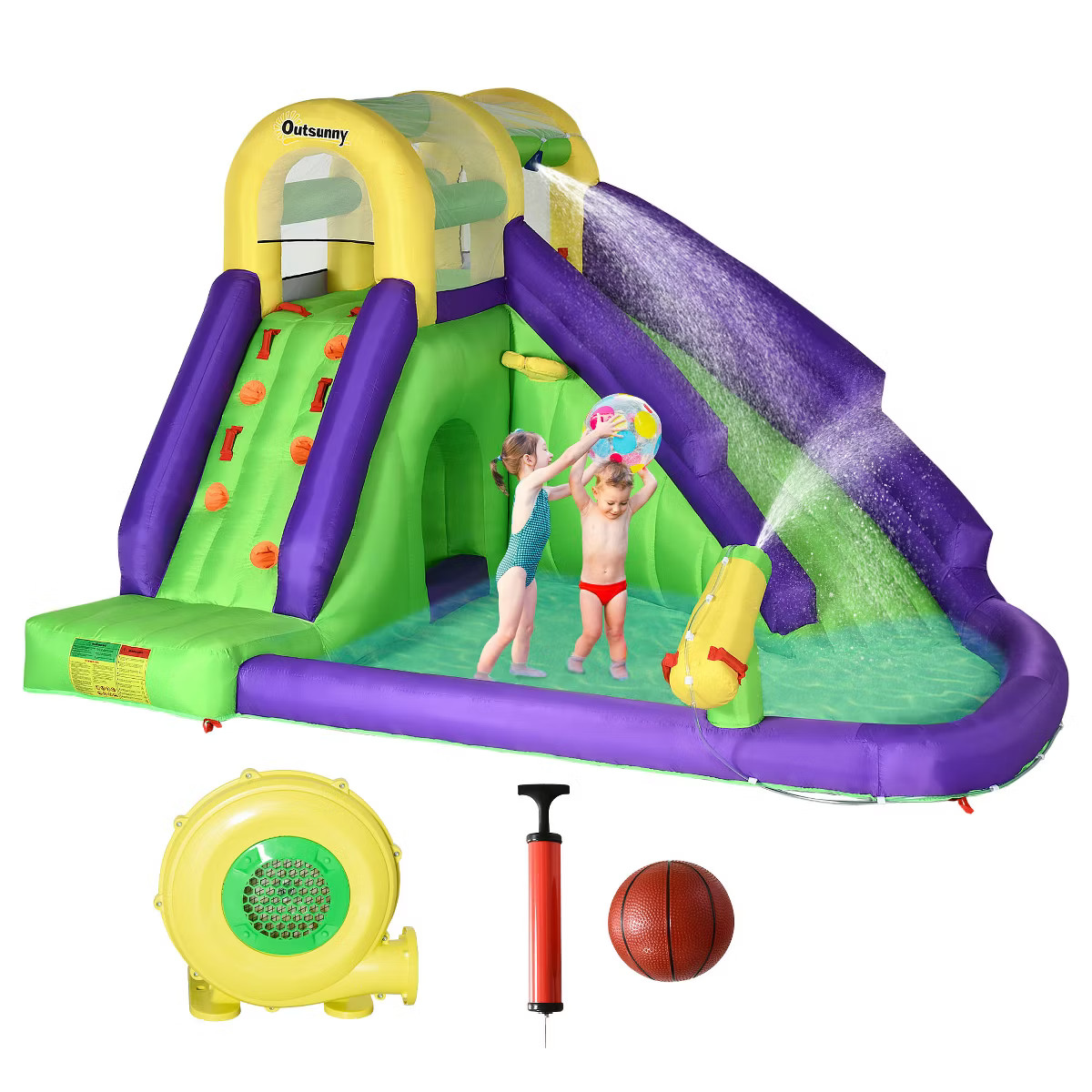 Outsunny 5-in-1 Inflatable Water Slide, Kids Castle Bounce House with Slide, Basket, Pool, Water ... | Target