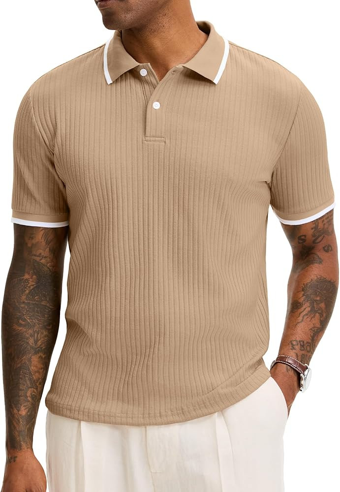 Comdecevis Men's Regular Fit Knit Polo Shirts Short Sleeve Stretch Golf Shirts | Amazon (US)