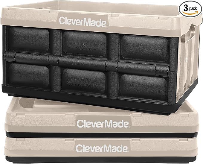 CleverMade 32L Collapsible Storage Bins - Folding Plastic Stackable Utility Crates, Solid Wall, N... | Amazon (US)