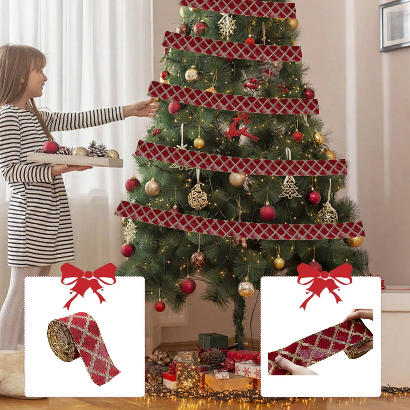 Christmas Gift Wrapping Ribbon Bulk 100ft - Wired Edge Curling Ribbon Spool for Crafts and Holida... | Walmart (US)