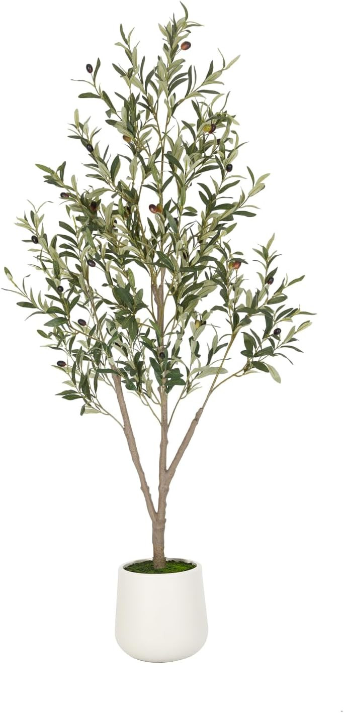 VIVATREES Olive Trees Artificial Indoor, 5 ft Faux Olive Tree with White Planter, Artificial Plan... | Amazon (US)