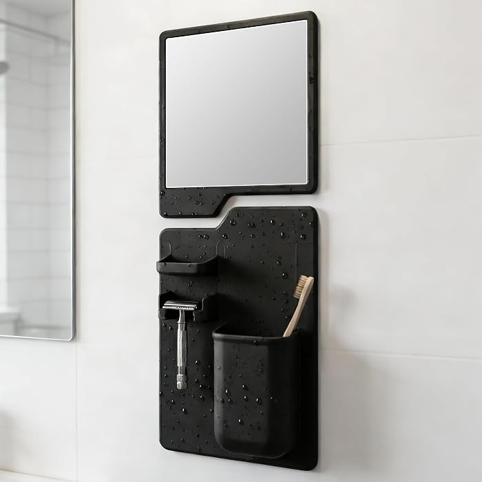 Shower Mirror Set - Silicone Shower Organizer&Shatterproof Shower Mirror for Shaving - Powerful S... | Amazon (US)