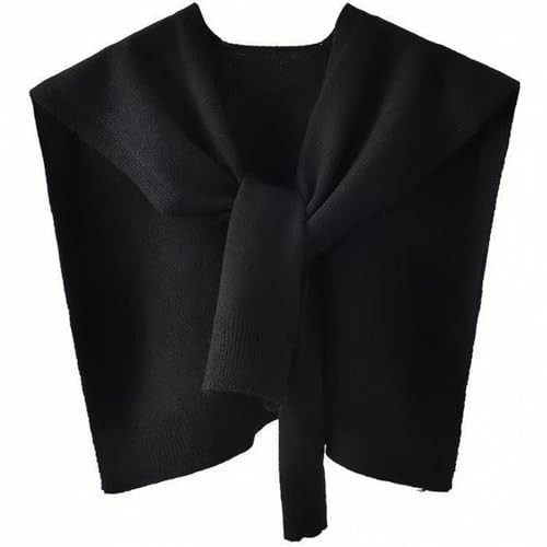 WaJuemy Sweater Shawl Wraps for Women Sweater Knitted Knotted Shawls Travel Casual Scarf Cape Shoulder Tops Fashion Wrap(Black) | Amazon (US)