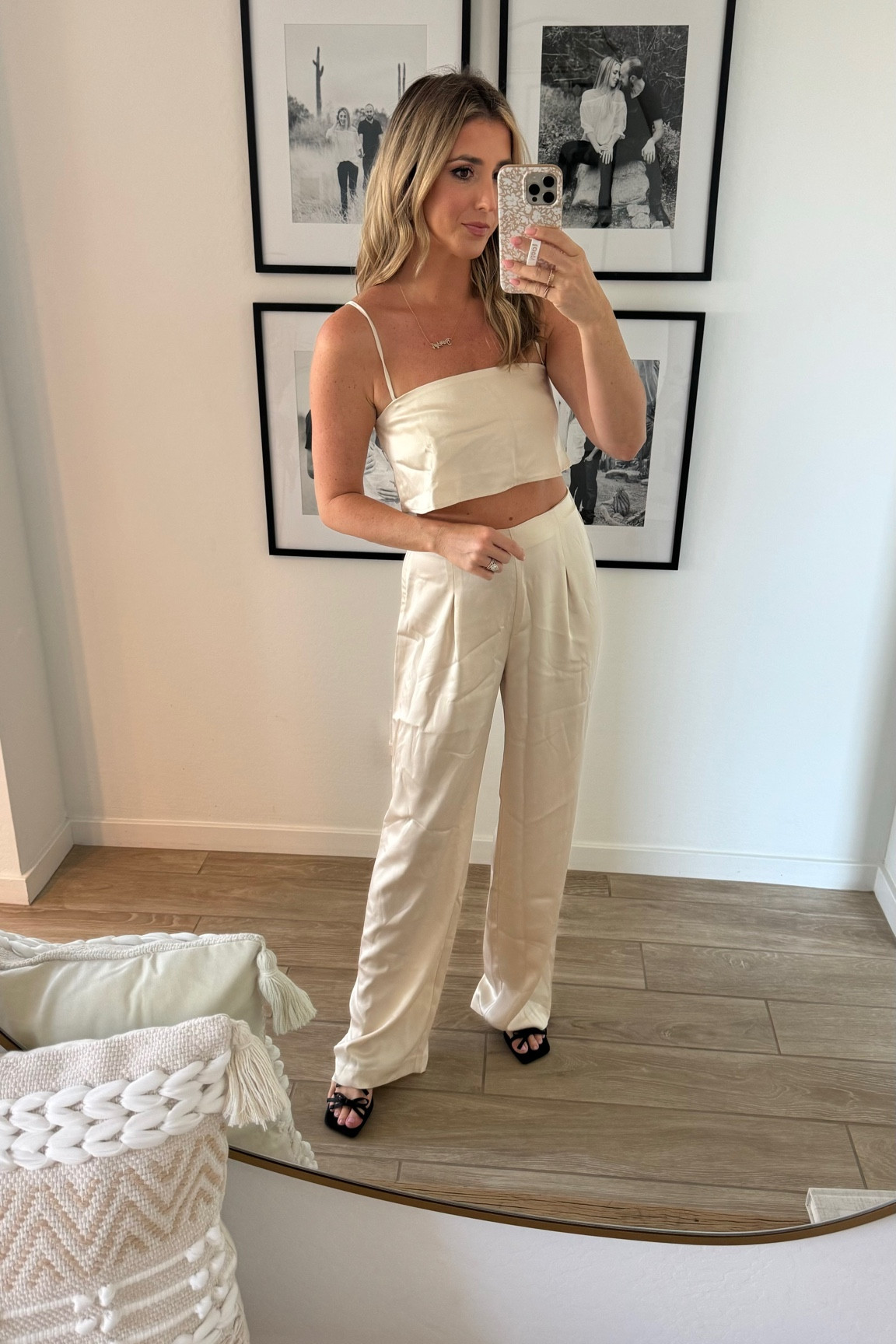 Reformation satin set, super comfortable and true to size. Shoes are Jeffrey Campbell, also true to size  

#LTKWorkwear #LTKShoeCrush #LTKStyleTip