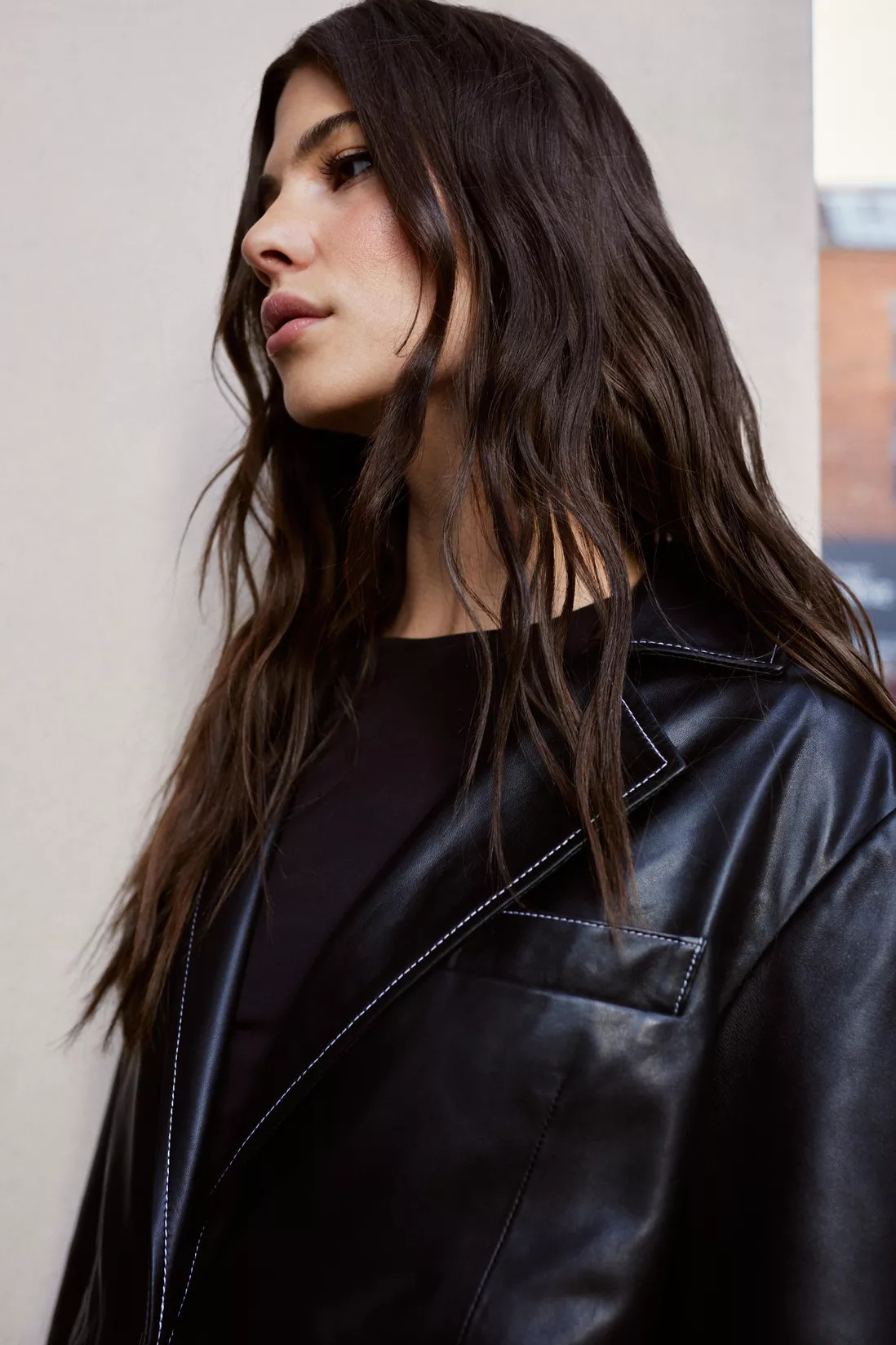 Jackets & Coats | Premium Real Leather Contrast Stitch Duster Coat | Warehouse | Warehouse UK & IE