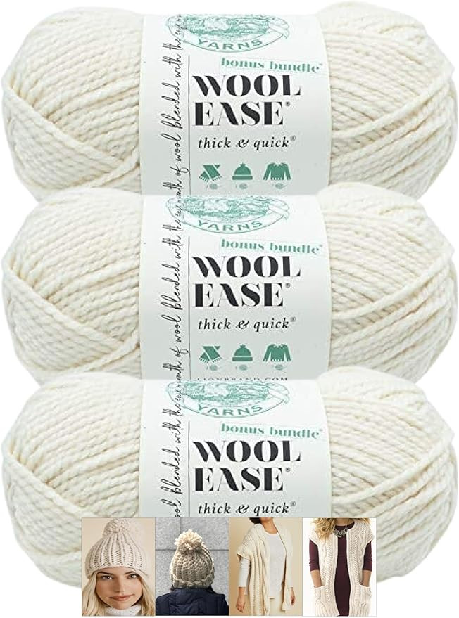 Lion Brand Yarn - Wool-Ease Thick & Quick - Solid Colors - 3 Pack with Pattern Cards - 640-099 (F... | Amazon (US)
