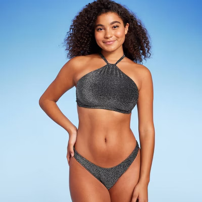 Women's High Next Halter Bralette Bikini Top - Wild Fable™ Black Lurex | Target