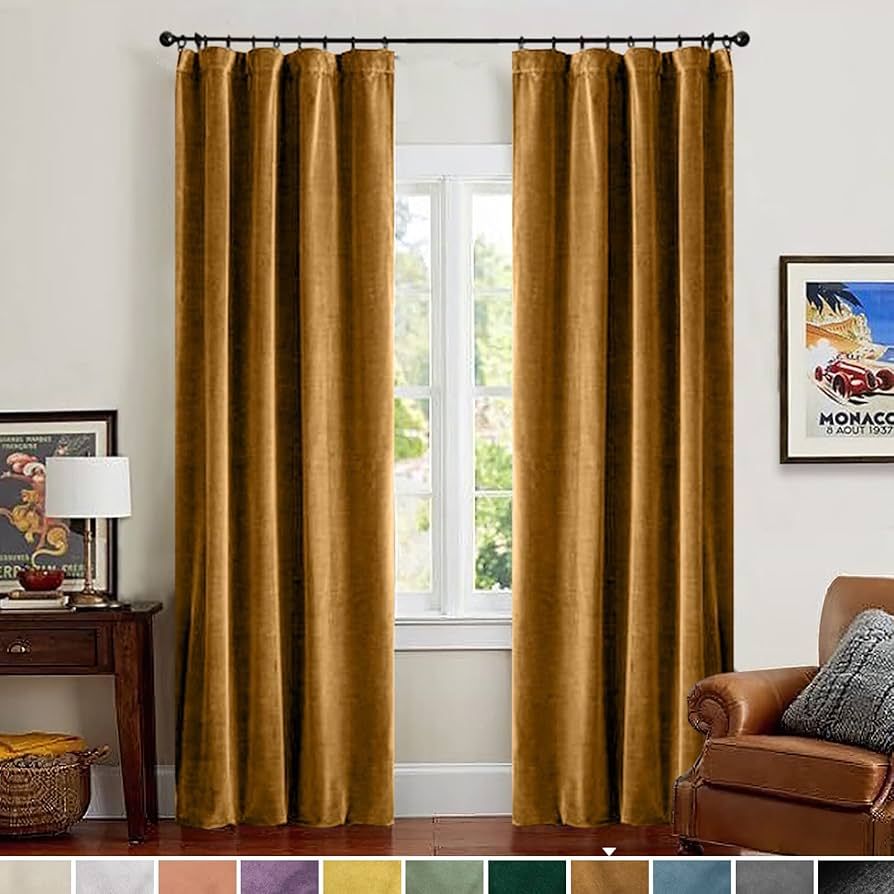 Lazzzy Velvet Blackout Curtains Brown Thermal Insulated Curtains 84 Room Darkening Window Drapes ... | Amazon (US)