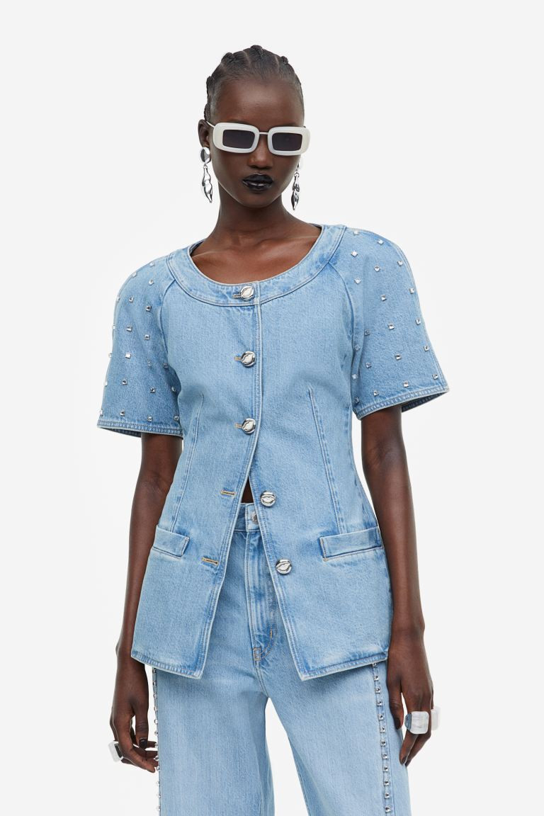 Rhinestone-embellished denim jacket | H&M (UK, MY, IN, SG, PH, TW, HK)