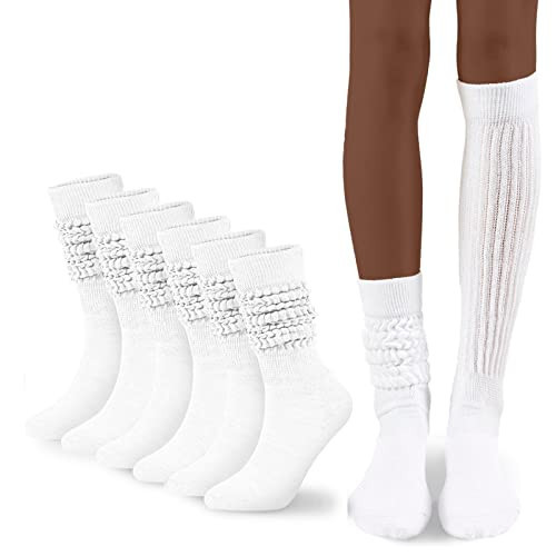 FLYDO Womens Slouch Sock Scrunch Socks Soft Long Boot Socks for Women Stacked High Sock 3 Pack White | Amazon (US)