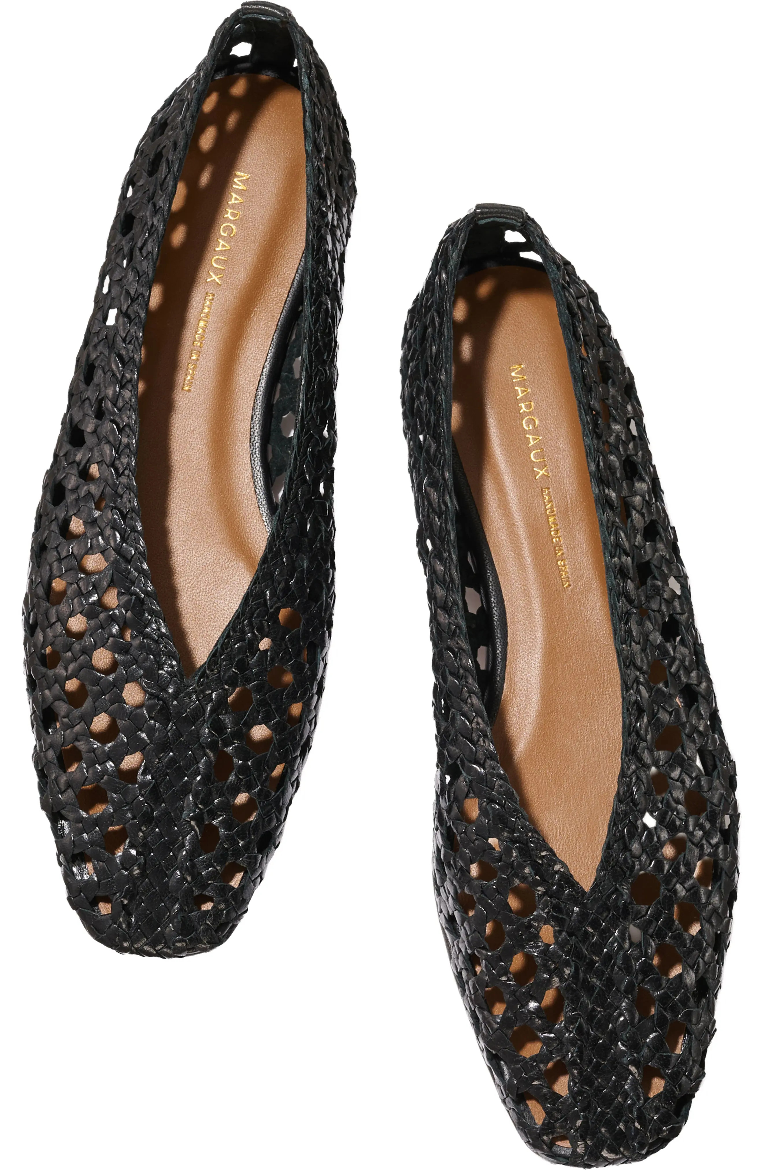 MARGAUX The Woven Paz Flat in Black Leather at Nordstrom, Size 38.5 | Nordstrom