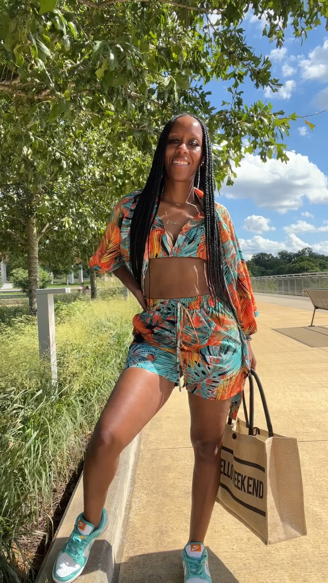Bringing the tropical vibes wherever I go 🌴☀️ Loving this spring outfit featuring a vibrant tropical print cami top and blouse paired with knot slant pocket shorts for the ultimate sunny day look! 

#LTKstyletip #LTKSeasonal #LTKFind