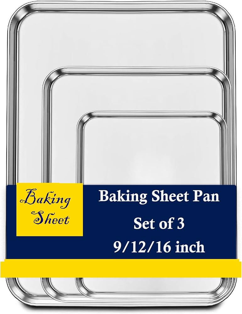 Set of 3 Baking Sheet, Stainless Steel Cookie Sheet Baking Sheet Pan, 9/12/16 Inch Cookie Tray Pa... | Amazon (US)