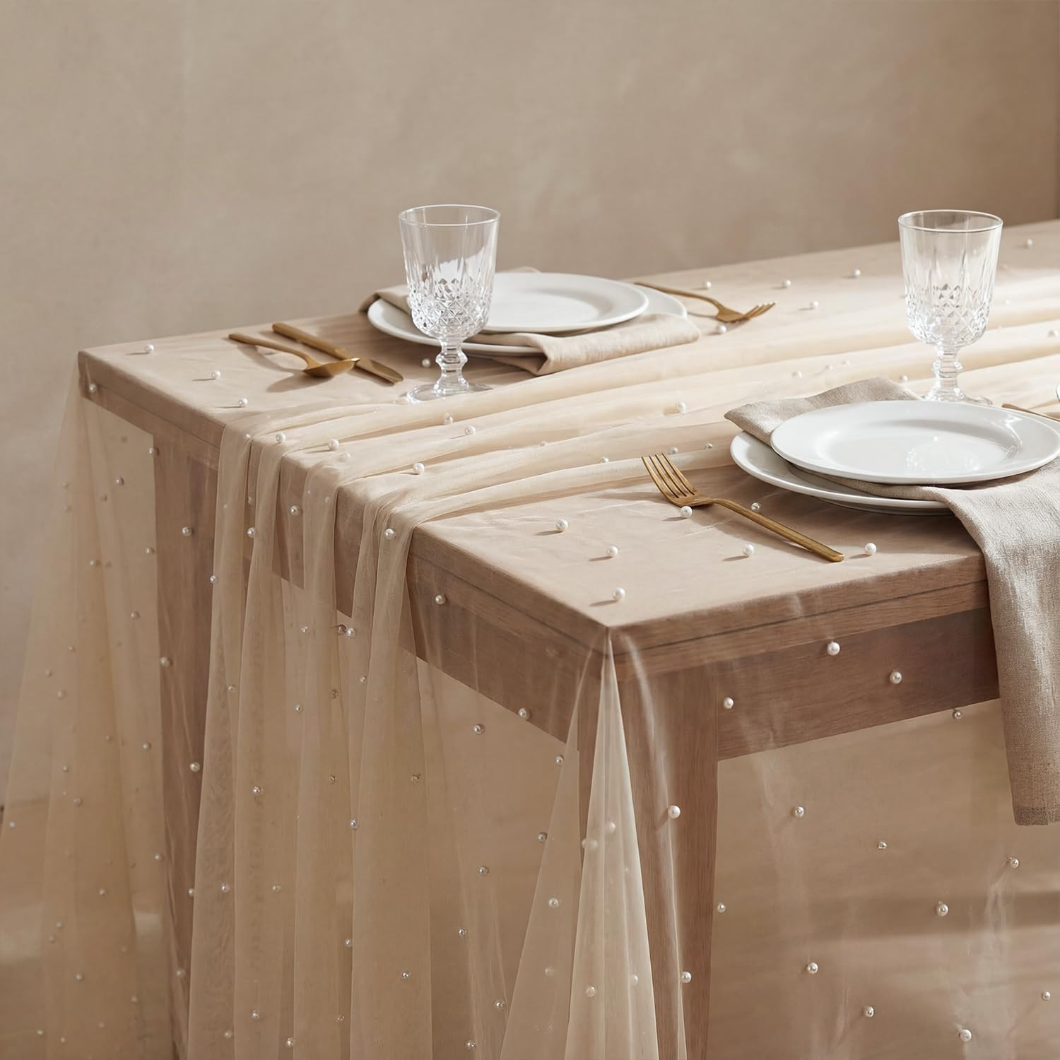 Horaldaily White Pearl Beige Gauze Tablecloth 60×84 Inch Rectangular, Spring Summer Tulle Lace C... | Amazon (US)