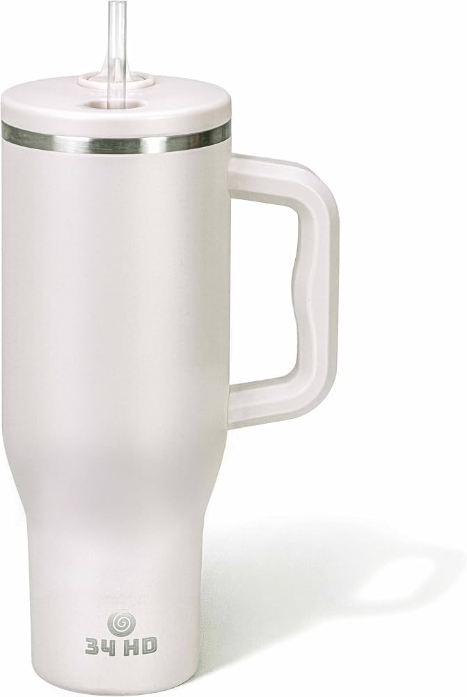 34HD White 40oz Insulated Tumbler with Handle and Reusable Hidden Straw | Amazon (US)