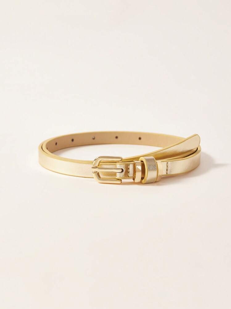 1pc Gold Foil PU (Polyurethane) Plain Elegant Lovely Skinny Belt For Women, Suitable For Party, O... | SHEIN