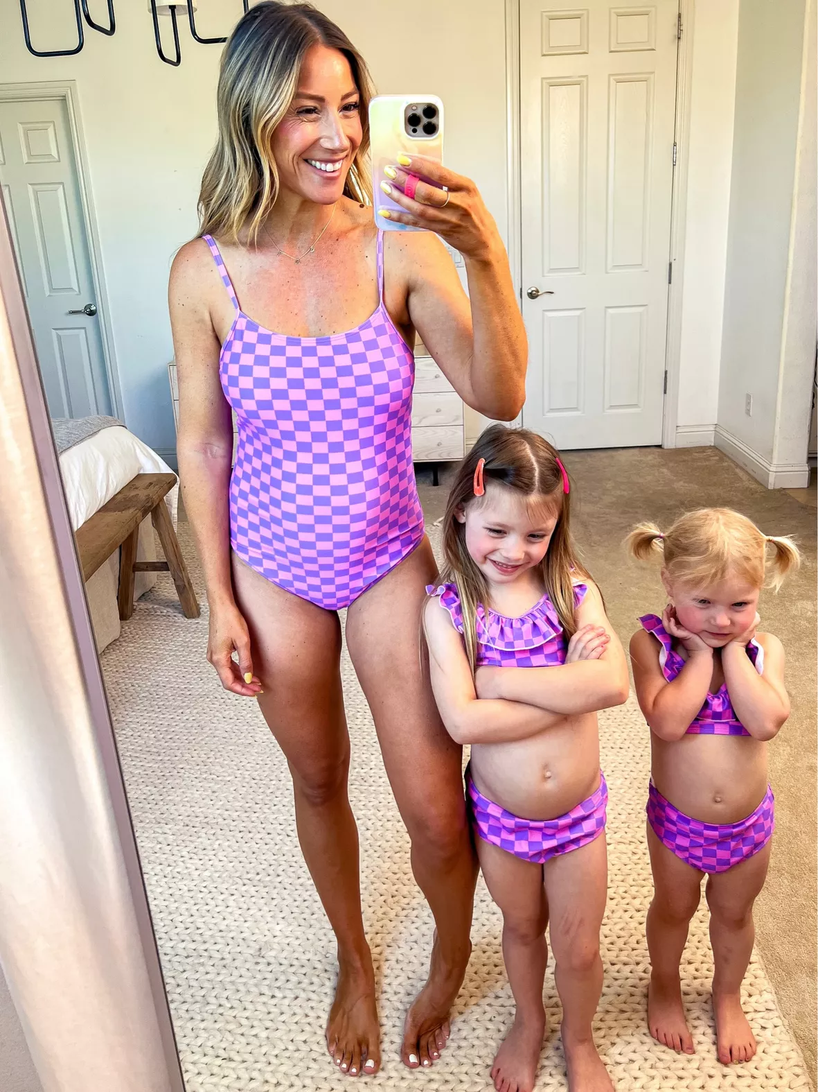 Sweet Summertime Girl's Purple and Pink Checkered Ruffle Bikini