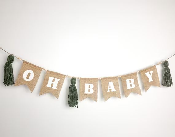 Oh Baby Banner/Boho Wood Bead Tassel/Neutral Modern Eucalyptus Baby Shower Theme/Gender Neutral/B... | Etsy (US)