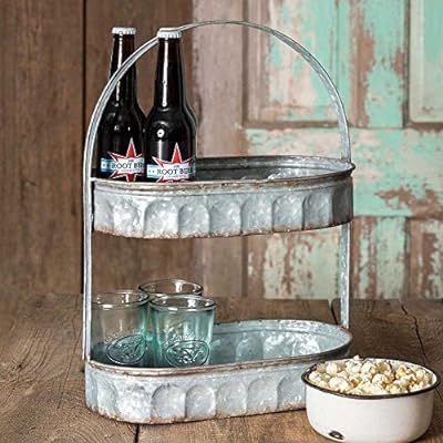 Galvanized Steel Industrial Country Corrugated Oval Tray 2 Tier Display | Amazon (US)