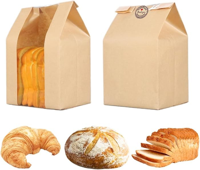 GRANDAN 25 Packs Large Paper Bread Bags for Homemade Bread, Kraft Paper Bakery Bags with Window f... | Amazon (US)
