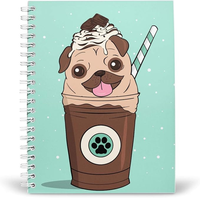 Journal/Notebook 5.5x8.5 Coil Bound 150 lined pages Pug in Coffee Journal, Spiral Notebook | Amazon (US)