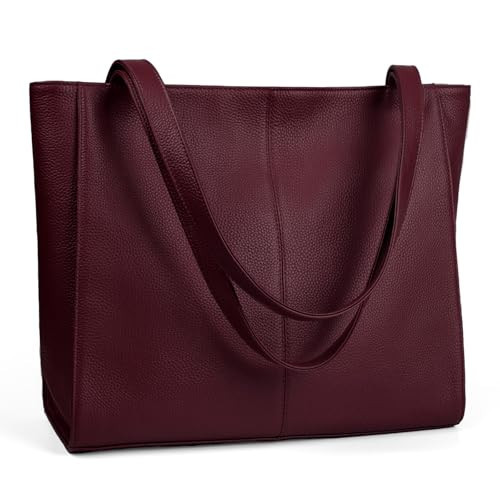 befen Genuine Leather Tote Bag for Women, Women's Leather Shoulder Totes Work Bags Purses Handbags with Top Handles Purse Burgundy Red | Amazon (US)