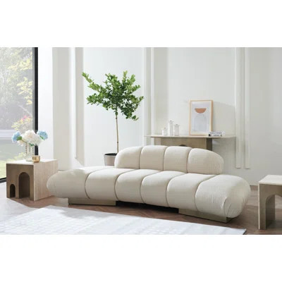 Cerryn 92'' Curved Sofa with Channel Tufted Shearling Upholstery – Modern Sculptural Statement Sofa | Wayfair North America
