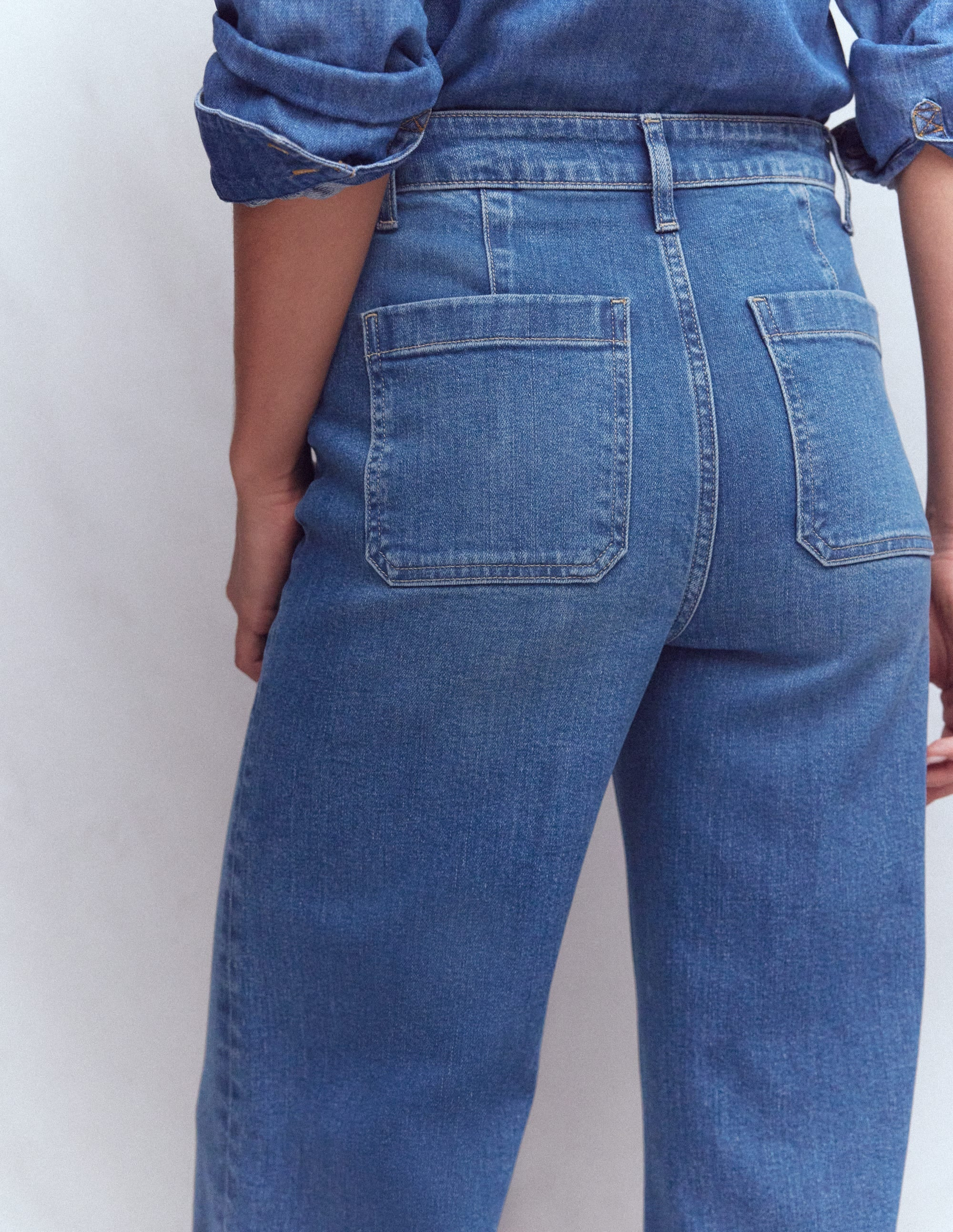 Patch Pocket Flare Jeans-Mid Vintage | Boden UK