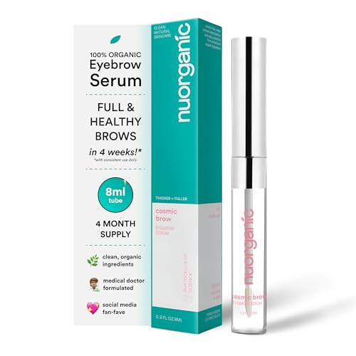 nuorganic 'Cosmic Brow' Eyebrow Serum for Growth | Natural Eye Brow Serum for Thicker, Longer, More Defined Brows | 4 Months Supply XL Size | Cruelty Free, Made in USA | Amazon (US)