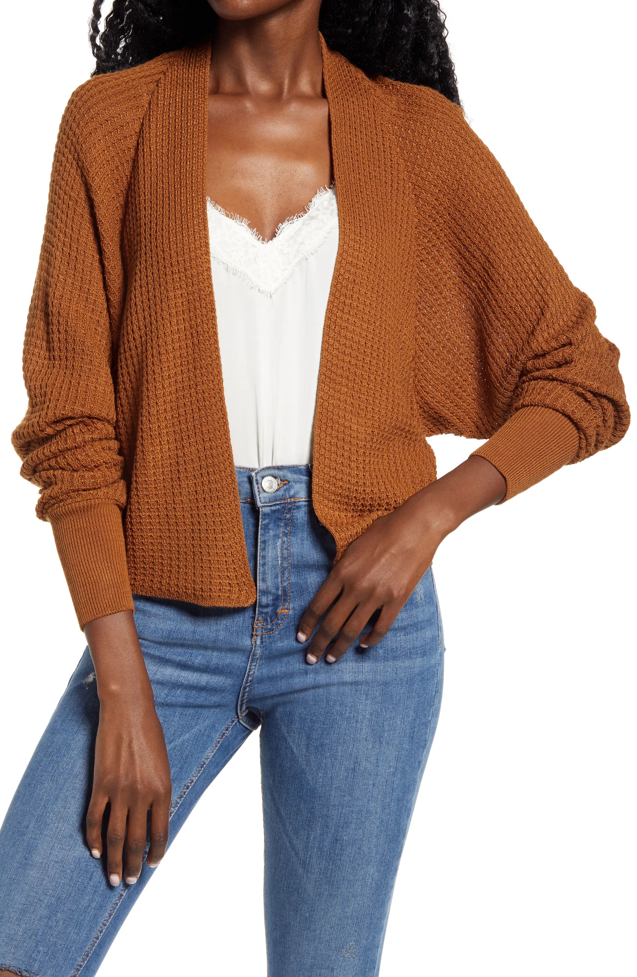 Women's Bp. Dolman Waffle Cardigan, Size Large - Brown | Nordstrom