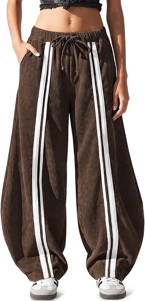 TARSE Women\u2019s Y2K Corduroy Barrel Pants Wide Leg Baggy Casual | Amazon (US)
