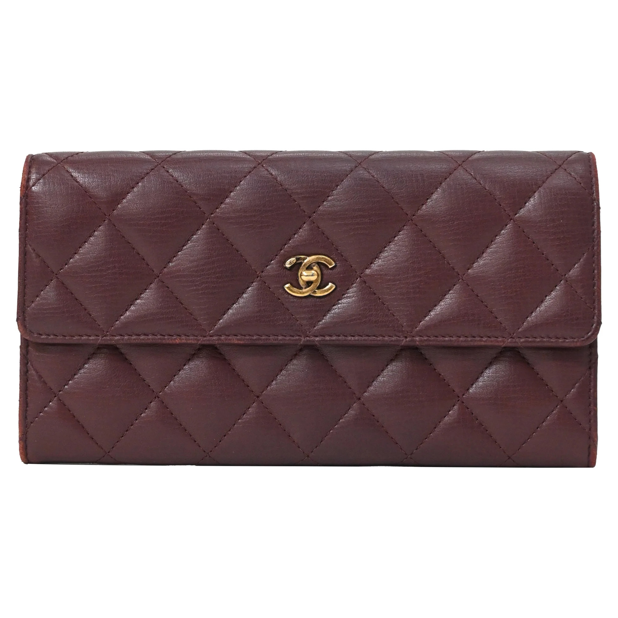 Chanel Long Flap Wallet in Burgundy Leather | Shop Simon